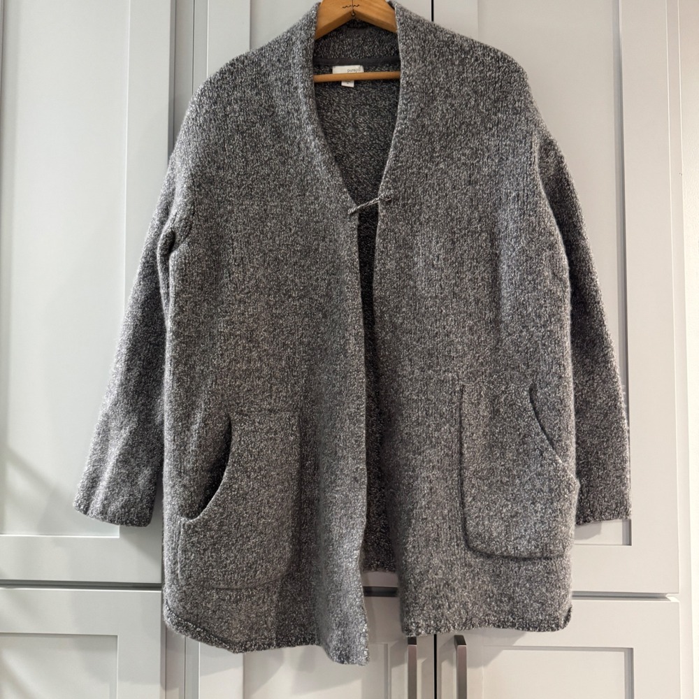 Pure Jill J. Jill‎ Grey Marled Wool Blend Kilt Pin Cardigan Sweater Medium